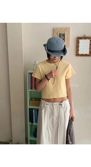 Lined Color Ribbed Crop Short Sleeve Tee