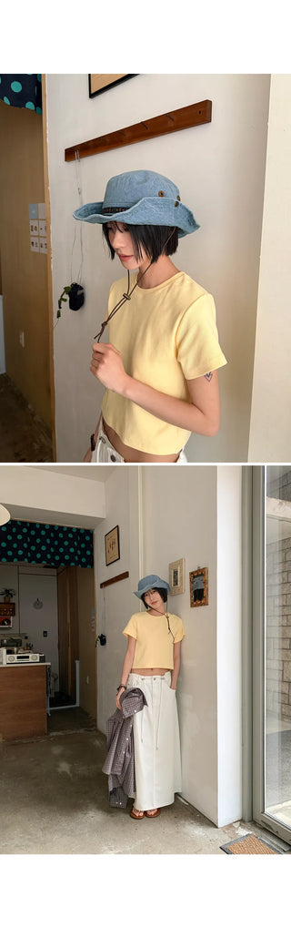 Lined Color Ribbed Crop Short Sleeve Tee