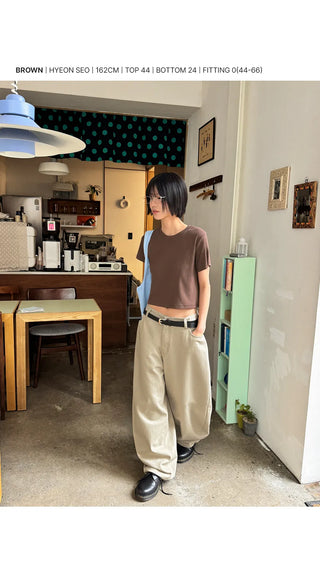 Lined Color Ribbed Crop Short Sleeve Tee