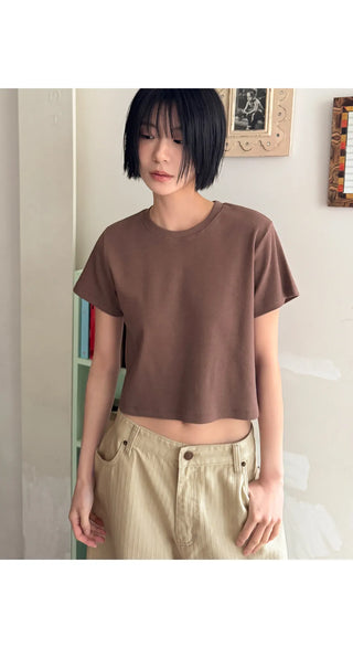 Lined Color Ribbed Crop Short Sleeve Tee