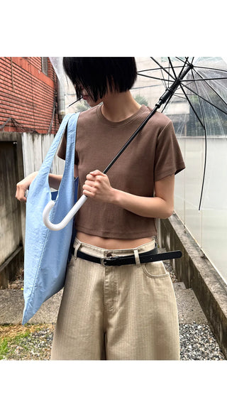 Lined Color Ribbed Crop Short Sleeve Tee