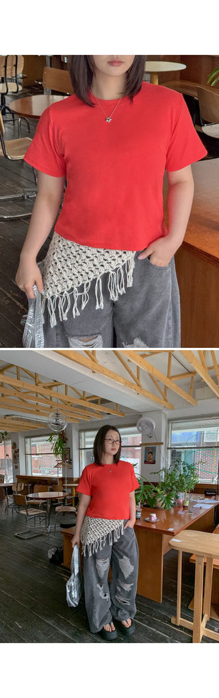 Lined Color Ribbed Crop Short Sleeve Tee