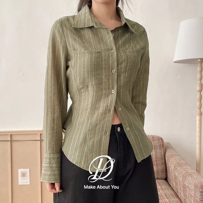 Muden Vintage Striped Strap Long Sleeve Shirt