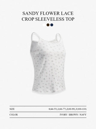 Sandy Flower Punched Lace Semi-Crop Ribbed Strap Sleeveless Top