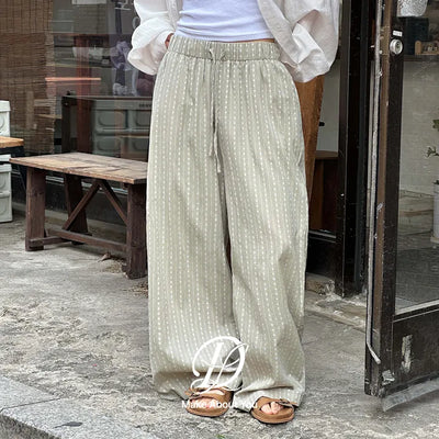 Nibel Flower Small Floral Jacquard String Elastic Waist Wide Pants