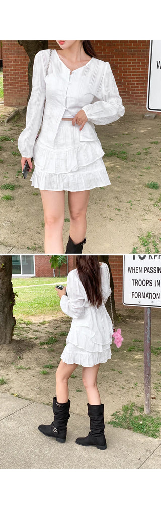 Elf Jacquard Lace Tiered Flare Elastic Waist Mini Skirt Skirt-Pants Wedding Guest Look