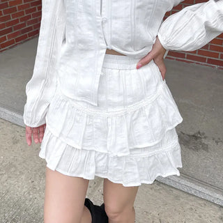 Elf Jacquard Lace Tiered Flare Elastic Waist Mini Skirt Skirt-Pants Wedding Guest Look