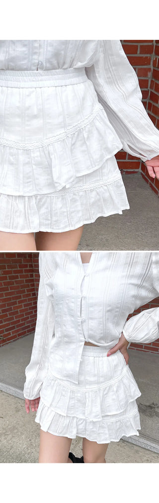 Elf Jacquard Lace Tiered Flare Elastic Waist Mini Skirt Skirt-Pants Wedding Guest Look