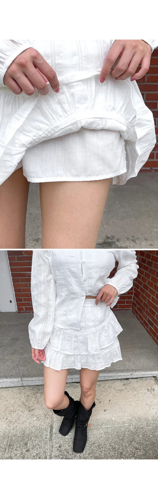 Elf Jacquard Lace Tiered Flare Elastic Waist Mini Skirt Skirt-Pants Wedding Guest Look