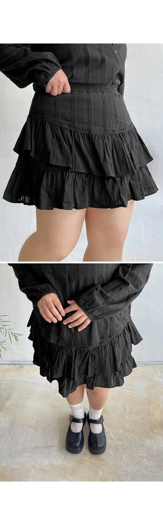 Elf Jacquard Lace Tiered Flare Elastic Waist Mini Skirt Skirt-Pants Wedding Guest Look