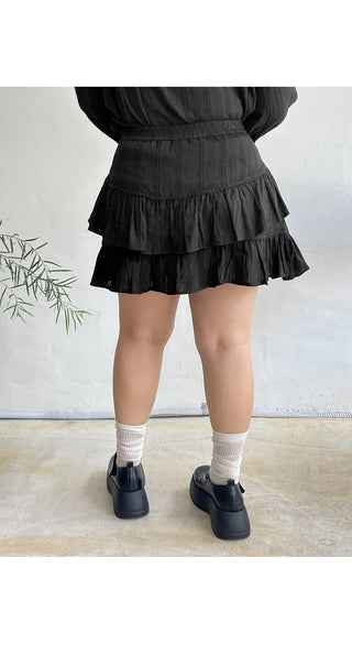 Elf Jacquard Lace Tiered Flare Elastic Waist Mini Skirt Skirt-Pants Wedding Guest Look