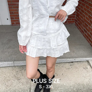 Elf Jacquard Lace Tiered Flare Elastic Waist Mini Skirt Skirt-Pants Wedding Guest Look
