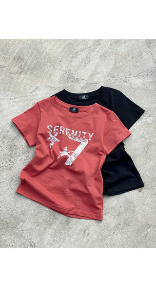 Seniel Cotton Slim Fit Printed Semi-Crop Round Short Sleeve T-shirt