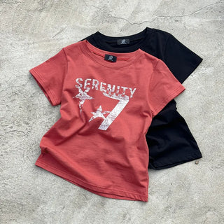 Seniel Cotton Slim Fit Printed Semi-Crop Round Short Sleeve T-shirt