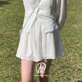 Ripen Sheer Chiffon All-Elastic Waist High-Waisted Flare Shorts Wedding Guest Look