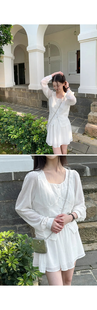 Ripen Sheer Chiffon All-Elastic Waist High-Waisted Flare Shorts Wedding Guest Look