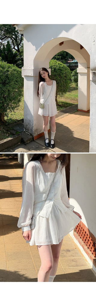 Ripen Sheer Chiffon All-Elastic Waist High-Waisted Flare Shorts Wedding Guest Look