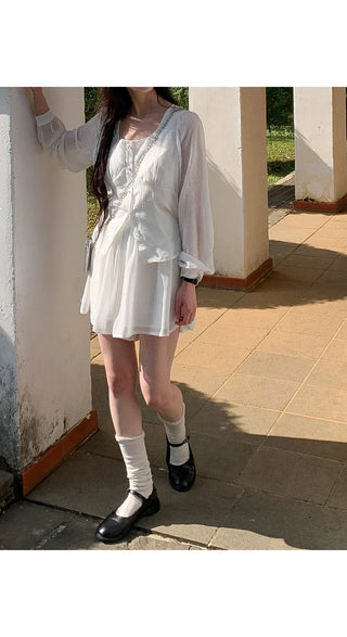 Ripen Sheer Chiffon All-Elastic Waist High-Waisted Flare Shorts Wedding Guest Look