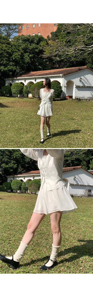 Ripen Sheer Chiffon All-Elastic Waist High-Waisted Flare Shorts Wedding Guest Look