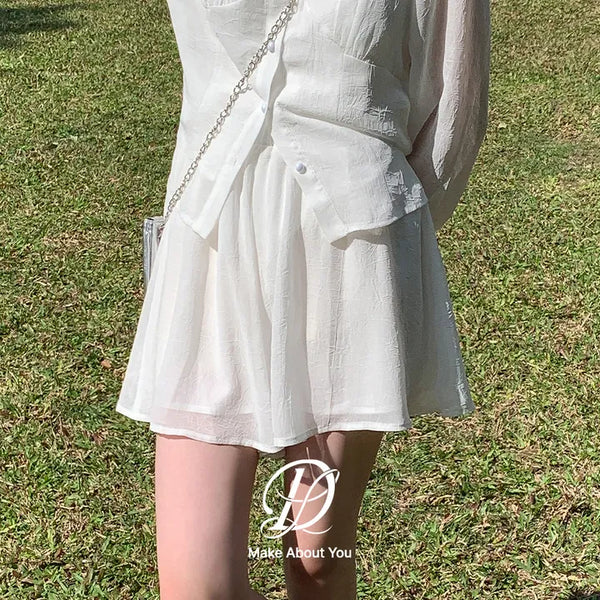 Ripen Sheer Chiffon All-Elastic Waist High-Waisted Flare Shorts Wedding Guest Look