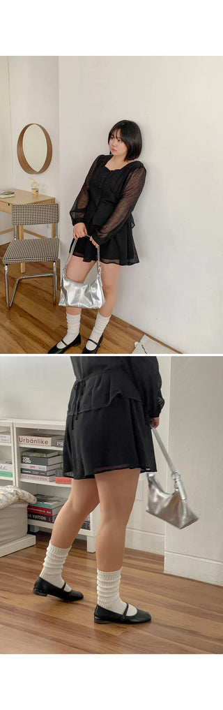 Ripen Sheer Chiffon All-Elastic Waist High-Waisted Flare Shorts Wedding Guest Look