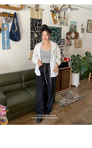 Little Dot Frill Sheer Chiffon Hooded Two-Way Windbreaker Jacket