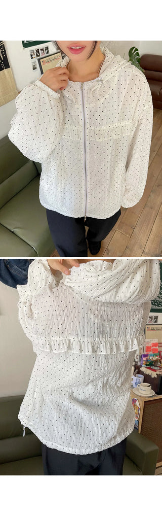 Little Dot Frill Sheer Chiffon Hooded Two-Way Windbreaker Jacket