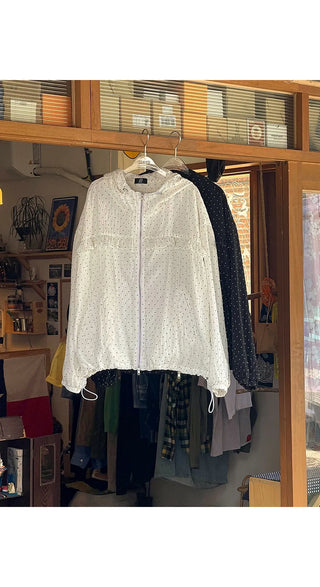 Little Dot Frill Sheer Chiffon Hooded Two-Way Windbreaker Jacket