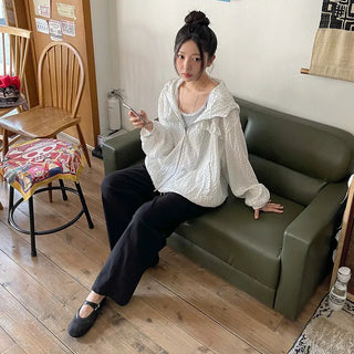 Little Dot Frill Sheer Chiffon Hooded Two-Way Windbreaker Jacket