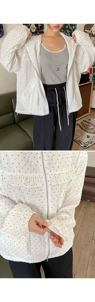 Little Dot Frill Sheer Chiffon Hooded Two-Way Windbreaker Jacket