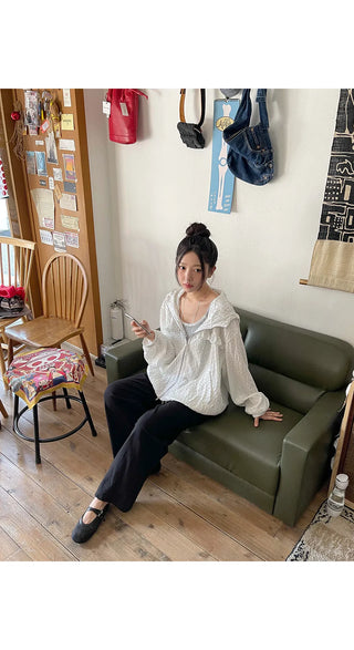Little Dot Frill Sheer Chiffon Hooded Two-Way Windbreaker Jacket