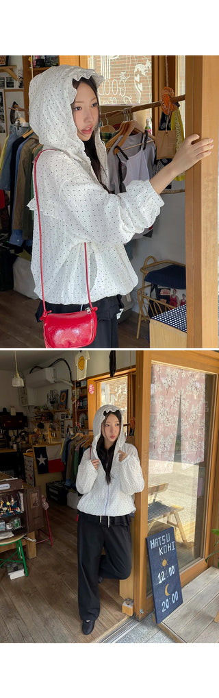 Little Dot Frill Sheer Chiffon Hooded Two-Way Windbreaker Jacket