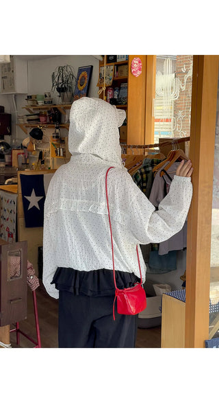 Little Dot Frill Sheer Chiffon Hooded Two-Way Windbreaker Jacket