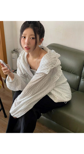 Little Dot Frill Sheer Chiffon Hooded Two-Way Windbreaker Jacket