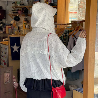 Little Dot Frill Sheer Chiffon Hooded Two-Way Windbreaker Jacket
