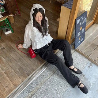Little Dot Frill Sheer Chiffon Hooded Two-Way Windbreaker Jacket