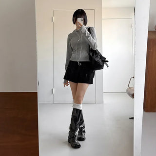 Marin Ribbed Knit Pendant High-Waisted Elastic Shorts