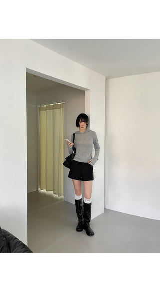 Marin Ribbed Knit Pendant High-Waisted Elastic Shorts
