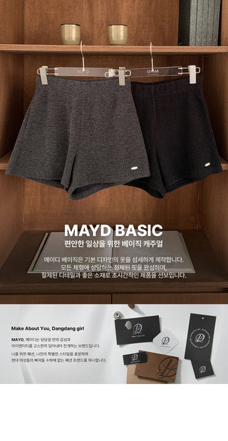 Marin Ribbed Knit Pendant High-Waisted Elastic Shorts