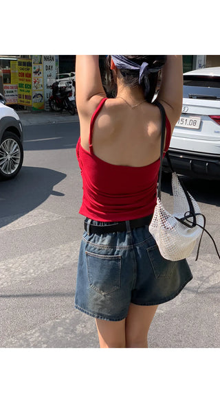 Queen Built-in Cup Breast Cover Shirred Strap Sleeveless