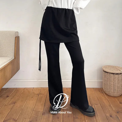 Tension Shirred Bootcut Elastic Stretch Skirt Pants Skorts