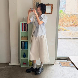 Levin Length  Cotton Tab Hidden Elastic Waist Wide Bermuda Half Pants Cotton Shorts