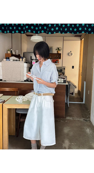 Levin Length  Cotton Tab Hidden Elastic Waist Wide Bermuda Half Pants Cotton Shorts