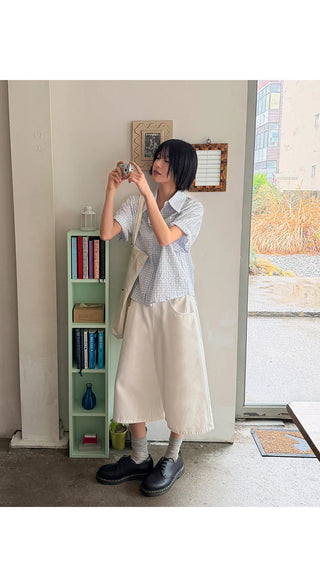 Levin Length  Cotton Tab Hidden Elastic Waist Wide Bermuda Half Pants Cotton Shorts
