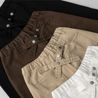 Levin Length  Cotton Tab Hidden Elastic Waist Wide Bermuda Half Pants Cotton Shorts