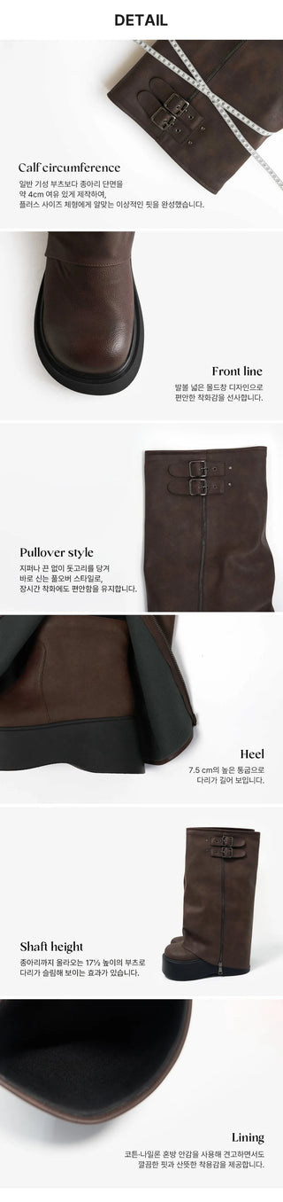 Tsukebit Folding Zipper Double Buckle Strap Warmer Platform Long Boots