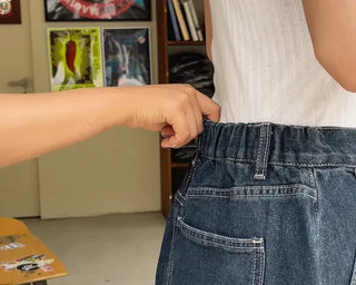Zoids Vintage Washed Denim Pleated A-Line Back Elastic Midi Long Skirt Denim Skirt
