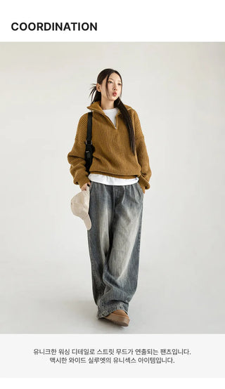 Desti Two-Way String Jogger Wide Elastic Waist Washed Denim Pants