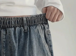 Desti Two-Way String Jogger Wide Elastic Waist Washed Denim Pants