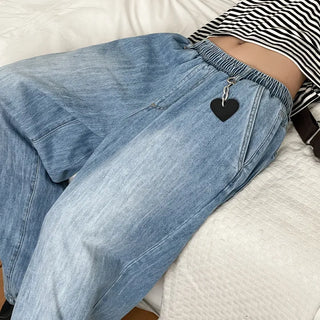 Desti Two-Way String Jogger Wide Elastic Waist Washed Denim Pants